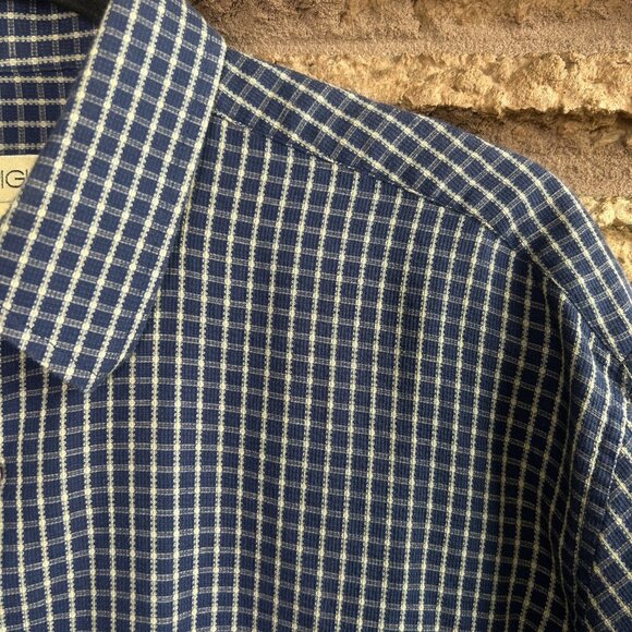 Men's Vintage Intrigue Blue Plaid Check Long Sleeve Shirt Size Medium - Picture 7 of 9